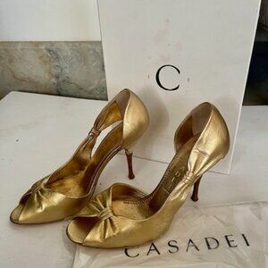 Casadei Leahter Gold Heels Pumps